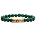 Green tiger eye beaded bracelet with gold hollow tube charm and black crystal accents - Single Layer Green Tiger Eye Gold Hollow Curved Tube (Curved Tube)