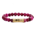 Bracciale di perline occhio di tigre 8mm con tubo di metallo dorato e cristalli neri - Tubo Curvo Rosso