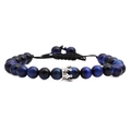 Blue tiger eye beaded bracelet with silver crown charm on adjustable black woven cord - Tiger Eye Silver Crown