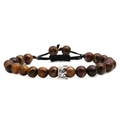 Tiger eye bead bracelet with silver crown charm and adjustable black braided rope cord - Tiger Eye Crown Style
