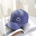 Unisex dusty blue baseball cap with white embroidered smiley face on cotton fabric - One Size(Adjustable) / Blue