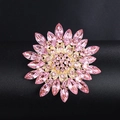 Pink rhinestone flower brooch with golden alloy plating and crystal petals for clothes - XD017-5 Pink
