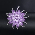 Fashion acrylic and alloy brooch with purple crystals and silver floral fireworks design - XD7938-3 Purple