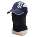 Dark blue outdoor sun hat with breathable mesh and protective face cover in navy - Adjustable / Navy Blue