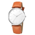 Minimalist men's business watch with silver case and premium orange leather strap on white - Brown Strap Silver Case White Face
