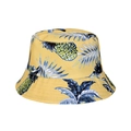 Vista frontale cappello alla pescatora in cotone giallo con stampe tropicali e ananas - M (56-58cm) / Giallo