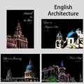 Four European architectural travel scratch cards with landmarks on black background - A4 Size / English Architecture