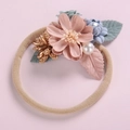 Fascia per neonata con fiori in tessuto rosa e blu e perle su nylon morbido - Fiori Dolci Rosa Blu