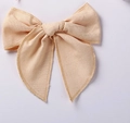 Linen cotton bow hair clip for girls in beige color with elegant swallowtail design - Beige