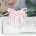 Pink and white striped gift box with a matching silk ribbon bow for wedding favors - Pink and White Stripes + Pink Ribbon
