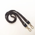 Detail of black woven shoulder strap with gold metallic thread and faux leather ends - 80cm / All Black