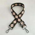 Detail of army green argyle jacquard strap with polished silver metal swivel hooks - No.3 Diamond Style + Silver Buckle