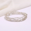 Handmade multilayer white and silver seed bead waist chain on soft white fabric background - #13(Beige)