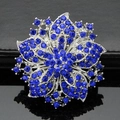 Exquisite flower brooch with deep sapphire blue rhinestones and silver plating - Sapphire Blue