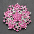 Luxury silver flower brooch featuring intricate pink crystal pavé settings - Rose Red