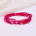 Multilayer beaded waist chain with bright pink and white seed beads for summer - #10(Pink)