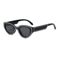 Occhiali da sole retrò cat-eye con montatura nera e linee di contorno bianche da donna - Montatura Nera Lenti Grigie