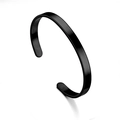 Minimalist matte black stainless steel C-shaped open cuff bracelet for men and women - Plain-Black