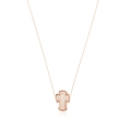 Rose gold cross necklace with white opal stone inlay against a white background - White