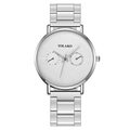 Ultrathin silver steel business watch with white textured dial and date display - Silver