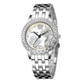 Damen-Silberuhr aus Edelstahl mit Diamant-Schmetterlingszifferblatt und Genfer Quarzwerk - Silber