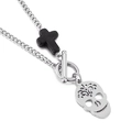 Stainless steel skull cross necklace with turquoise stone and silver OT toggle clasp - Steel Color Skull Cross Necklace(KN201139-Z) / Steel