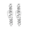 Pendientes de calavera plateados con cadena cubana de acero inoxidable estilo punk - Color Acero