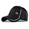 Fashionable black satin baseball cap with gold M logo and metallic thread trim detail - Medium / Black