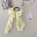Pale yellow chiffon bow hair tie with long ribbons and high elastic rubber band - Light Yellow