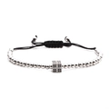 Silver bead bracelet with micro-pave square zircon charm and adjustable black cord - Silver Cube / Silver