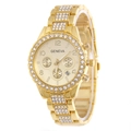 Detail of Geneva gold-tone watch dial with sparkling crystals and three sub-dials - Gold