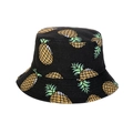 Vista dettagliata del cappello da pescatore in tela nera con stampe di ananas gialli - M (56-58cm) / Nero