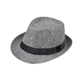 Detail van een lichtgrijze ademende linnen fedora hoed met een zwarte sierband - Volwassene 56-60cm / donkergrijs