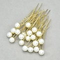 Dettaglio di forcine a U con perle finte bianche e metallo dorato per acconciature da sposa - Oro Grande Perla Bianca (Set di 20)