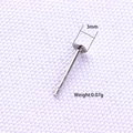 Macro detail of S925 sterling silver 3mm flat head ear post with weight and hallmark - 3mm