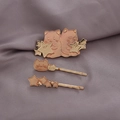Golden cartoon cat and star hair clip set with pink enamel finish for women - Twin Pink Cats