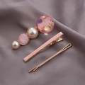 Set of 3 pink and gold hair clips featuring planets, pearls, and starry sky themes - Pink Starry Sky Duckbill Clip