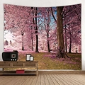 Arazzo con paesaggio forestale rosa per appendere a parete e decorare il dormitorio - 150x130cm / 29-Sentiero nel bosco rosa