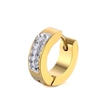 Elegante goldene Huggie-Ohrringe aus Edelstahl mit zweireihigem Zirkonia-Besatz - Gold