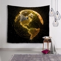 Cosmic Earth tapestry wall hanging with golden light points for room decor and dorm makeover - Gold Planet