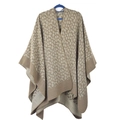 Stylish leopard print knit poncho shawl in earth tones with soft texture and refined edges - Small Leopard Khaki
