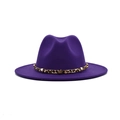 Fashionable purple fedora hat with leopard print band and metal star studs for women - M (56-58cm) / Purple