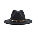Black wool felt fedora hat with leopard print band and gold star metal rivets - M (56-58cm) / Dark Gray