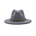 Detail of grey fedora hat with leopard print band and gold star metal rivets decoration - M (56-58cm) / Light Gray