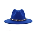 Detail of bright blue fedora hat with leopard print band and gold star metal studs - M (56-58cm) / Sapphire Blue