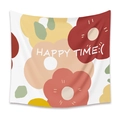 Arazzo bohémien bianco con scritta Happy Time e motivi floreali astratti colorati - 73X95CM / Tempo Felice (Spazzolato)