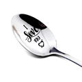Polished stainless steel long handle spoon with I Love You engraving and heart design - I LOVE YOU