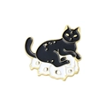 Broche chat fantôme noir émaillé avec étoiles dorées et motifs de lune mystiques - Chat Lune Et Étoile Couché (XZ4381)