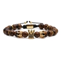 Detailansicht der Tigerauge-Steine und Metallkronen am geflochtenen Armband-Set - Geflochtener Stil / Tigerauge