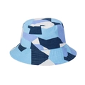 Women's reversible geometric camouflage cotton bucket hat with blue and purple patterns - M (56-58cm) / Blue Color Block